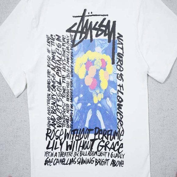 STUSSY Rear Logo Bouquet T-Shirt - White Short Sleeve - Picture 3 of 13